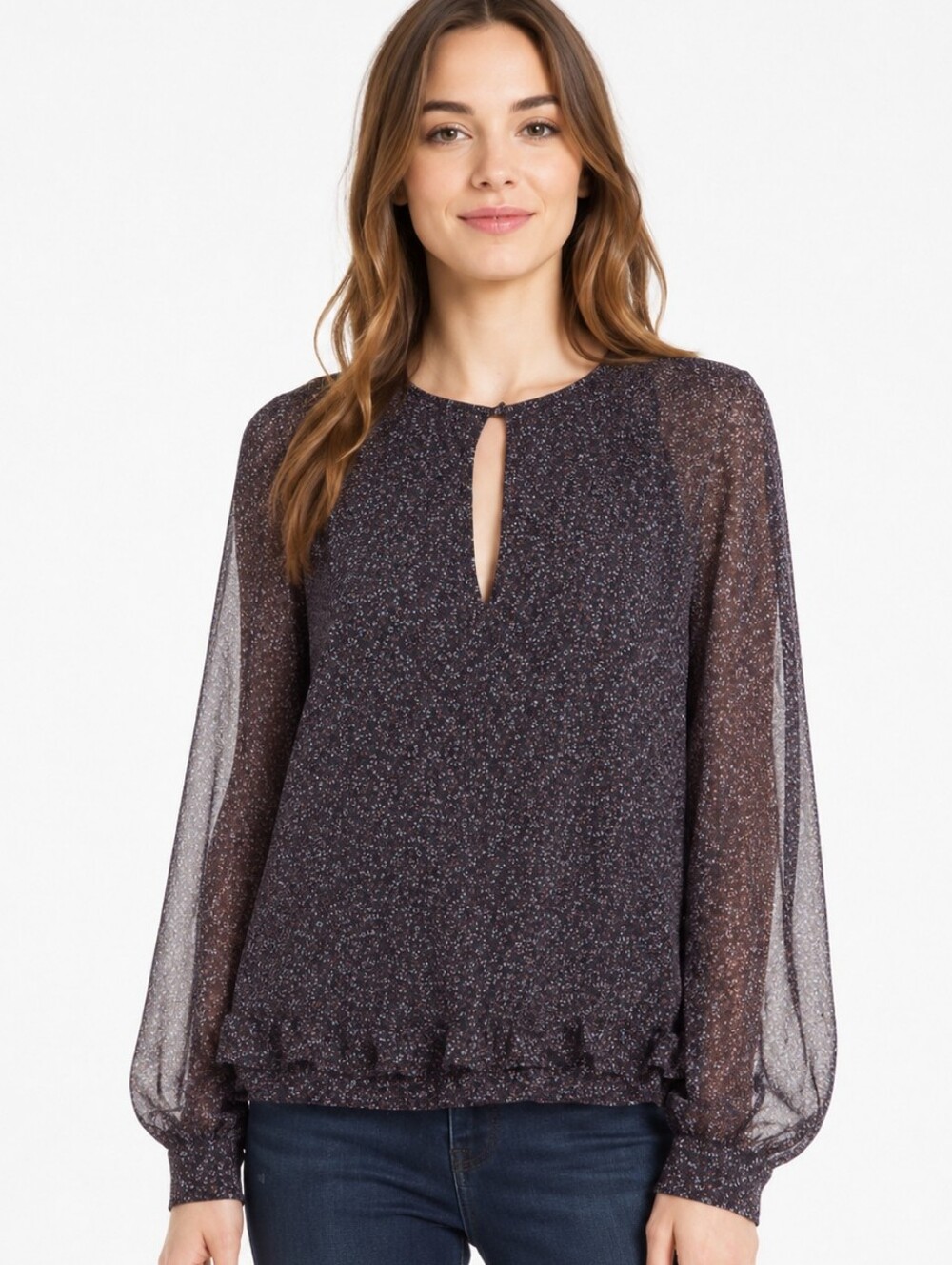❤️ REBECCA MINKOFF LORN FLORAL KEYHOLE RUFFLE HEM BLOUSE / TOP, SMALL